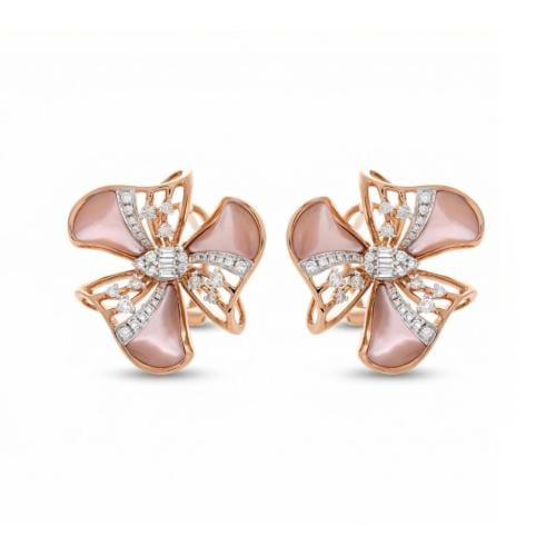 حلق الماس ذهب روز جولد عيار18