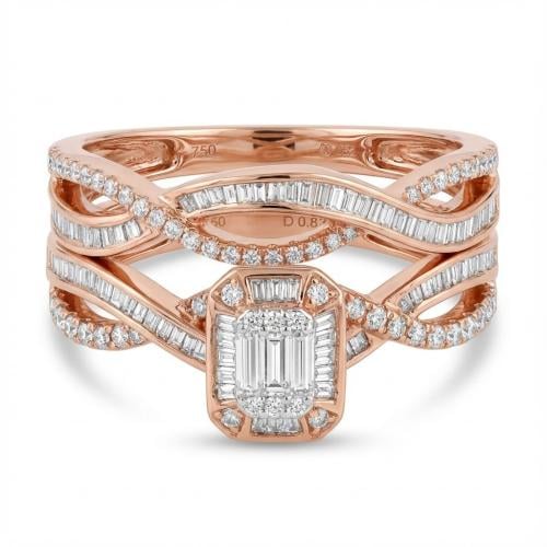 خاتم توينز الماس ذهب روز قولد عيار18