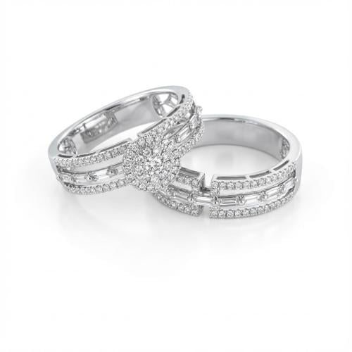 خاتم توينز الماس ذهب ابيض عيار18