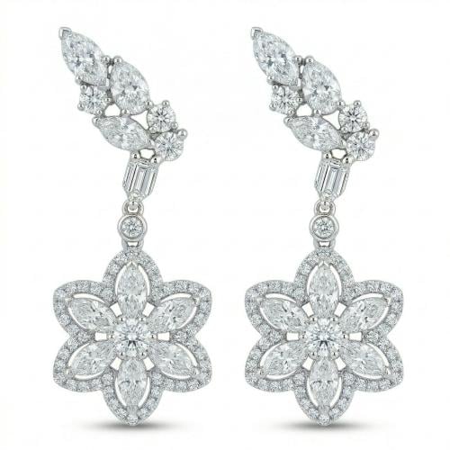 حلق ذهب ابيض والماس