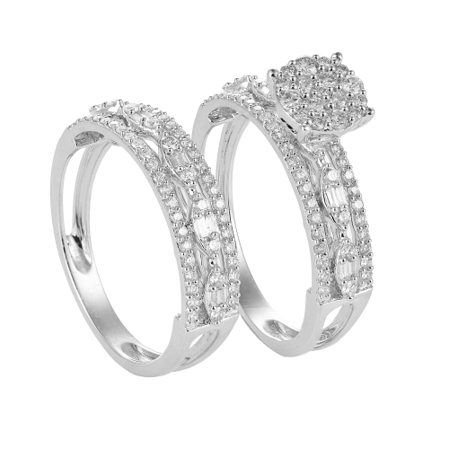 خاتم توينز الماس ذهب ابيض عيار18