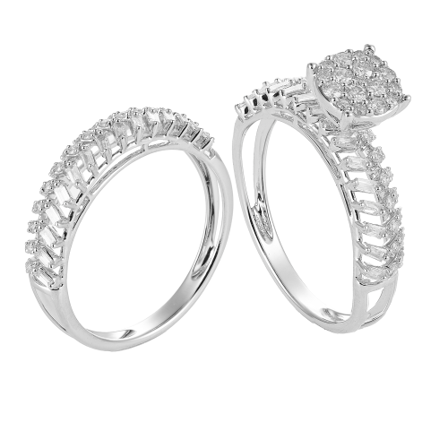 خاتم توينز الماس ذهب ابيض عيار18