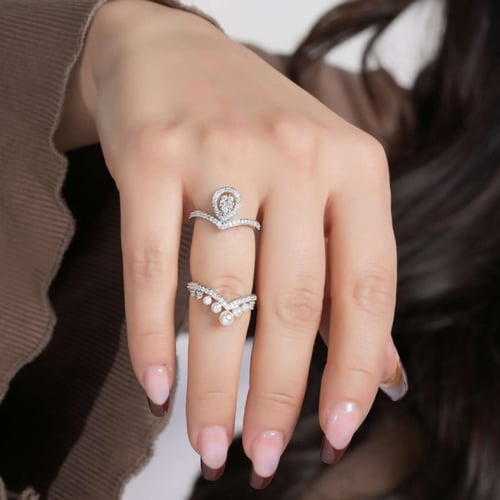 خاتم توينز لؤلؤ ذهب ابيض عيار 18