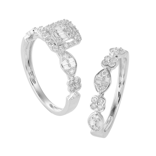 خاتم توينز الماس ذهب ابيض عيار18