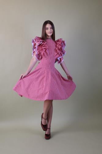 A short dress made of checkered cotton fabric