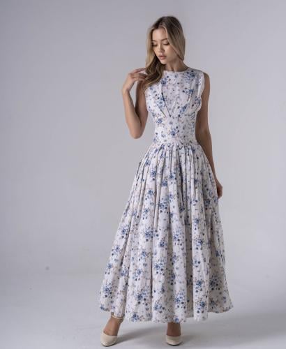 فستان طويل مع تصميم فكتوري من خامة القطن التركي ال...