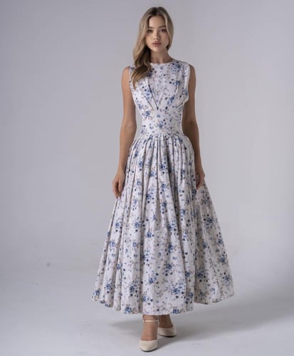 فستان طويل مع تصميم فكتوري من خامة القطن التركي ال...