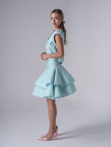 طقم من قطعتين من خامة القطن ذو قوام ثقيل مخطط على...