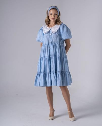 فستان فضفاض متوسط الطول من خامة قطن البيمبو مزين ب...