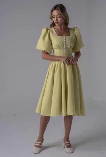 فستان ميدي مع تصميم كورسيت صغير و ازرار انيقة بخام...