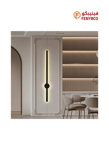 أبليك جداري مودرن أسود – إضاءة صفراء دافئة، طول 15...