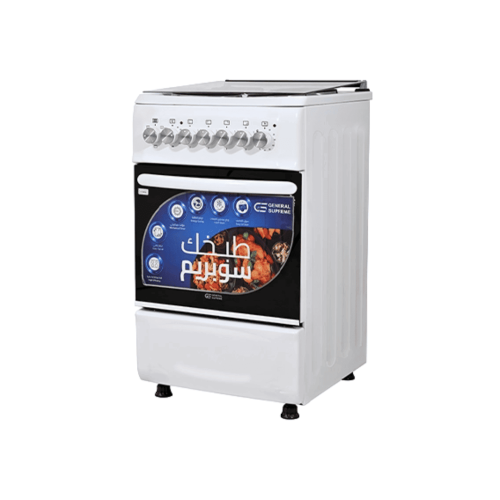 بوتاجاز جنرال سوبريم كهربائي 4 عيون، 55 × 50 سم، أبيض – GS5055EFW
