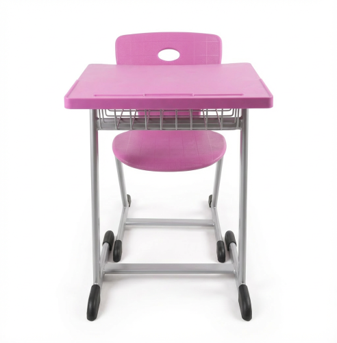 School chair with a table pink color excellent mat...