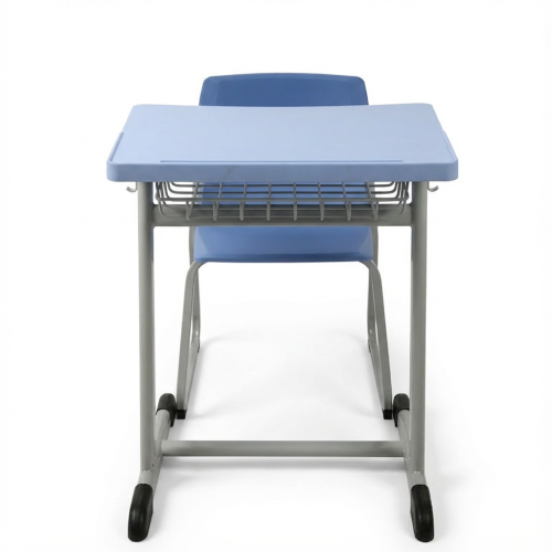School seat with table, blue color, medium materia...