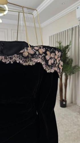 فستان سهرة مخملي ملكي بتطريز ورود ثلاثية الأبعاد أ...