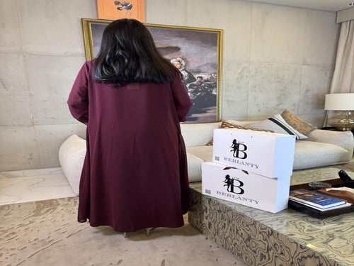 جلابية "سهرة ملكية" قطعتين بلون عنابي فاخر