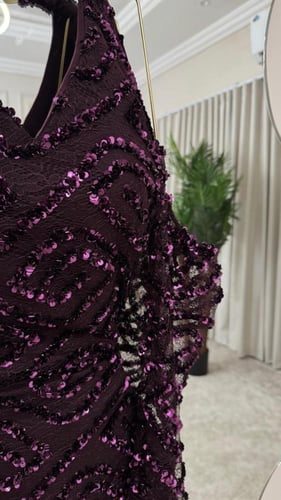 فستان إيفلين الساهر باللون العنابي الملكي المطرز