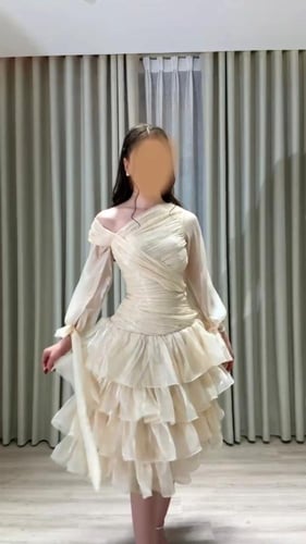 فستان "سهرة" بكسرات درابيه - خامة كرنكل لامعة