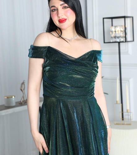 فستان سهرة "تولين" بلمعة الميتاليك الساحرة - أحمر...