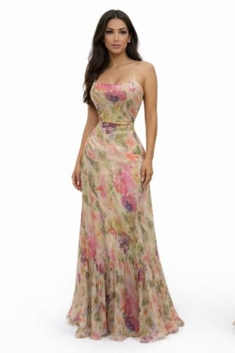 فستان "سحر الطبيعة" – ماكسي شيفون بنقوش ورد استوائ...