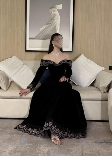 فستان سهرة مخملي ملكي بتطريز ورود ثلاثية الأبعاد أ...
