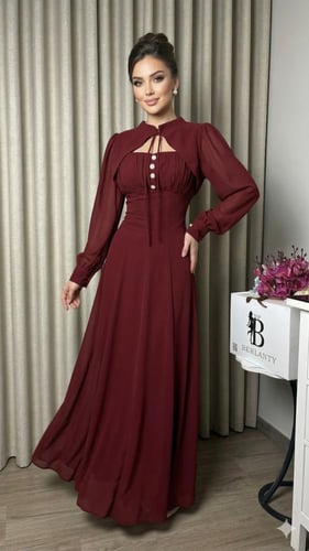 فستان "سهرة" عنابي فاخر - قطعتين بتصميم عصري وأنيق