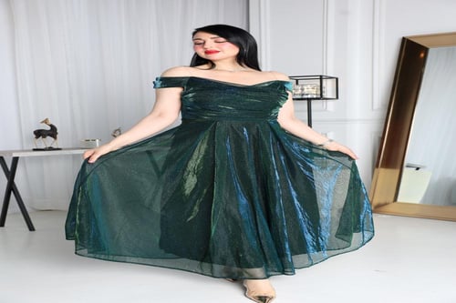 فستان سهرة "تولين" بلمعة الميتاليك الساحرة - أحمر...