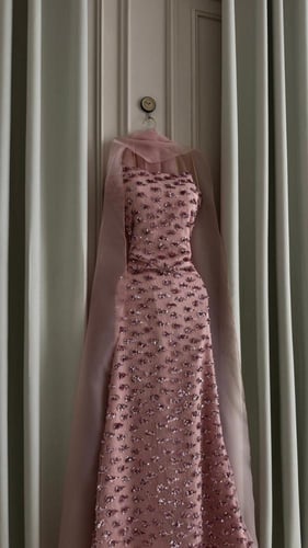 فستان سهرة وردي أنيق بتصميم حورية البحر مع شال حري...