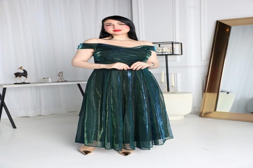 فستان سهرة "تولين" بلمعة الميتاليك الساحرة - أحمر...