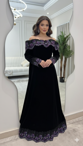 فستان سهرة مخملي ملكي بتطريز ورود ثلاثية الأبعاد أ...