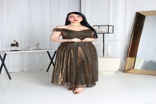 فستان سهرة "تولين" بلمعة الميتاليك الساحرة - أحمر...