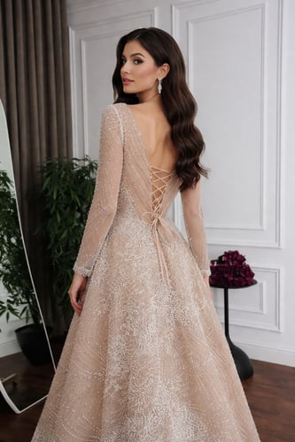 فستان سهرة نود بريق الألماس