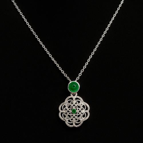 قلادة زركون أخضر وزركون بتصميم زهري (فضة إسترليني...