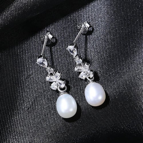 طقم اللؤلؤ والزركون اللامع (فضة إسترليني 925)