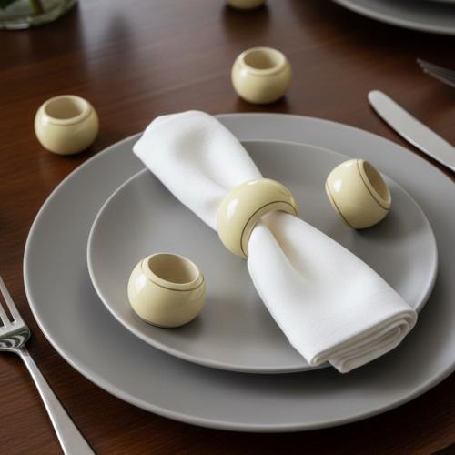 ٤ حلقات مناديل خشب بيج