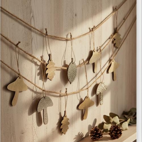 8 قطع زينة خشبية أنيقة بأشكال أوراق وفطر.. لمسة طب...