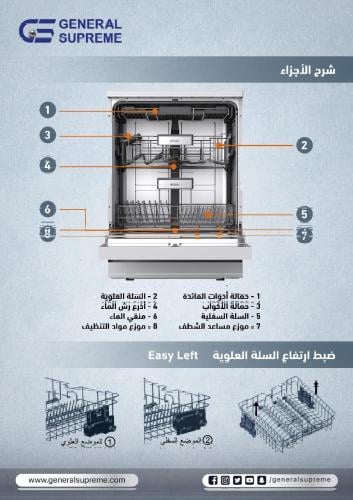 غساله صحون جنرال سوبريم 15مكان 6 برامج 3 رفوف ابيض