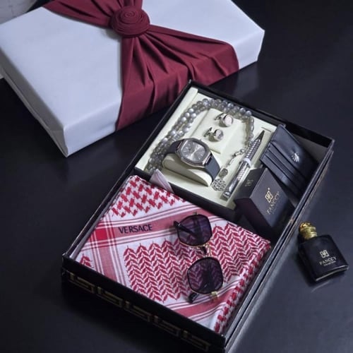 بوكس هدايا رجالي فاخر شماغ مع طقم ساعة