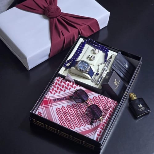 بوكس هدايا رجالي فاخر شماغ مع طقم ساعة