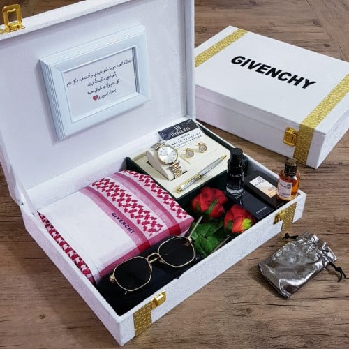 بوكس جيفنشي رجالي فاخر شماغ وساعة وعطور ونظارة بتغ...