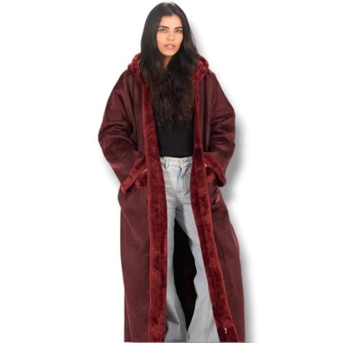 فروة نسائي مخمل لون عنابي للشتاء