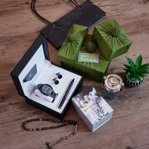 طقم انيق ساعه لوركس مع كبك ومسبحه بتغلف مميز