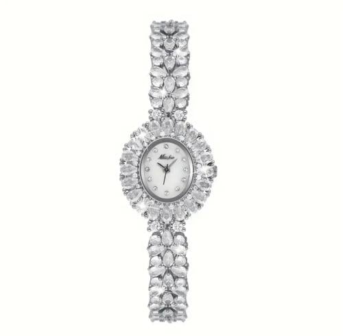 A silver watch encrusted with zircon beads