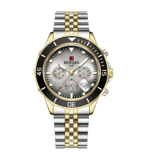 A watch in silver and gold color with a dial in gr...