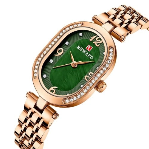 Rose gold watch with Mina in green color