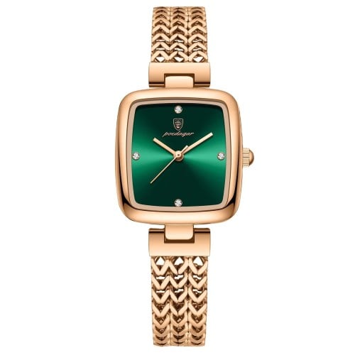 Rose gold watch with Mina in green color