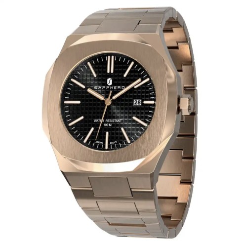 Men's watch rose gold with blue dial in black colo...