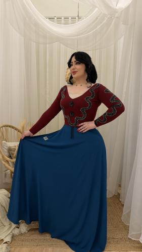 فستان كلوش بكرستال عنابي