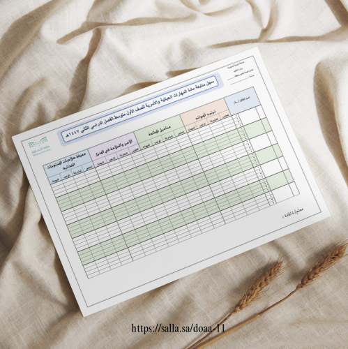 سجل المتابعة اليومي بأسماء الدروس "التربية الاسرية...