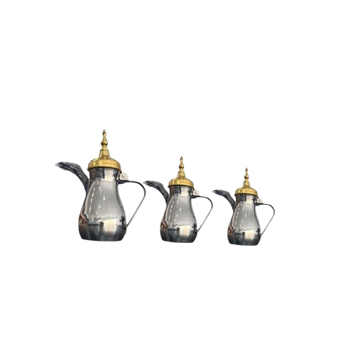 طقم دلال رسلان هندي فضي غطاء ذهبي 3 حبه